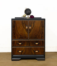 Load image into Gallery viewer, Art Deco Style Walnut Cabinet in Blue/Black with Bronze Detail