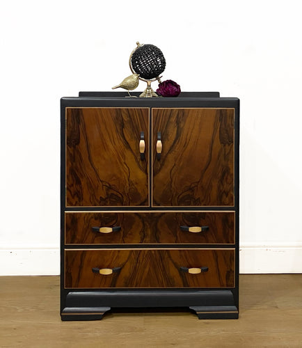 Art Deco Style Walnut Cabinet in Blue/Black with Bronze Detail