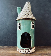 Load image into Gallery viewer, Tall Green Round Tealight House - Village Pottery