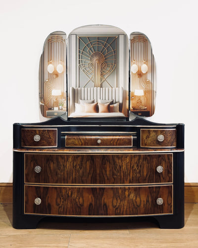 Vintage Walnut Dressing Table - Painted in Black and Gold