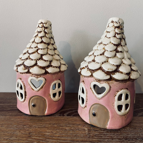 Pink Round Heart House Tealight House - Village Pottery