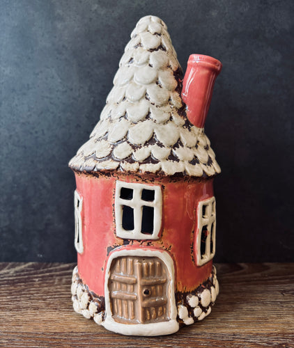 Dark Pink Round Tealight House - Village Pottery