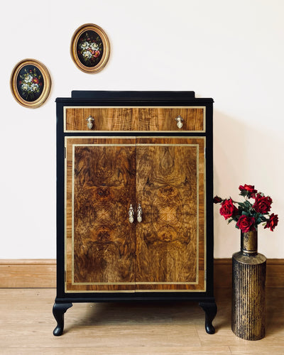 Vintage Walnut Tallboy - Painted in Black and Gold with Cabriole Feet