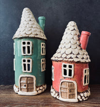 Load image into Gallery viewer, Tall Green Round Tealight House - Village Pottery