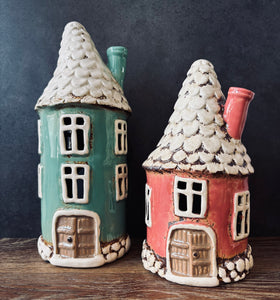 Tall Green Round Tealight House - Village Pottery