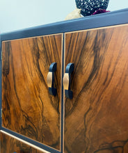 Load image into Gallery viewer, Art Deco Style Walnut Cabinet in Blue/Black with Bronze Detail