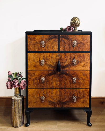 Large Black and Walnut Chest of Drawers