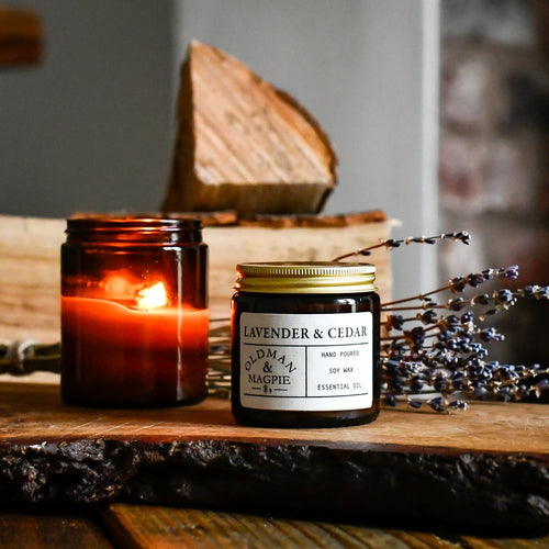 Lavender and Cedar, Pure Essential Oil Candle Made In Lancashire, Old Man & Magpie