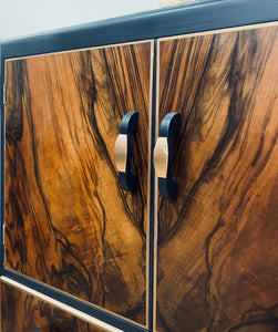 Art Deco Style Walnut Cabinet in Blue/Black with Bronze Detail