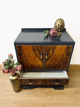 Load image into Gallery viewer, Art Deco Style Walnut Cabinet in Blue/Black with Bronze Detail